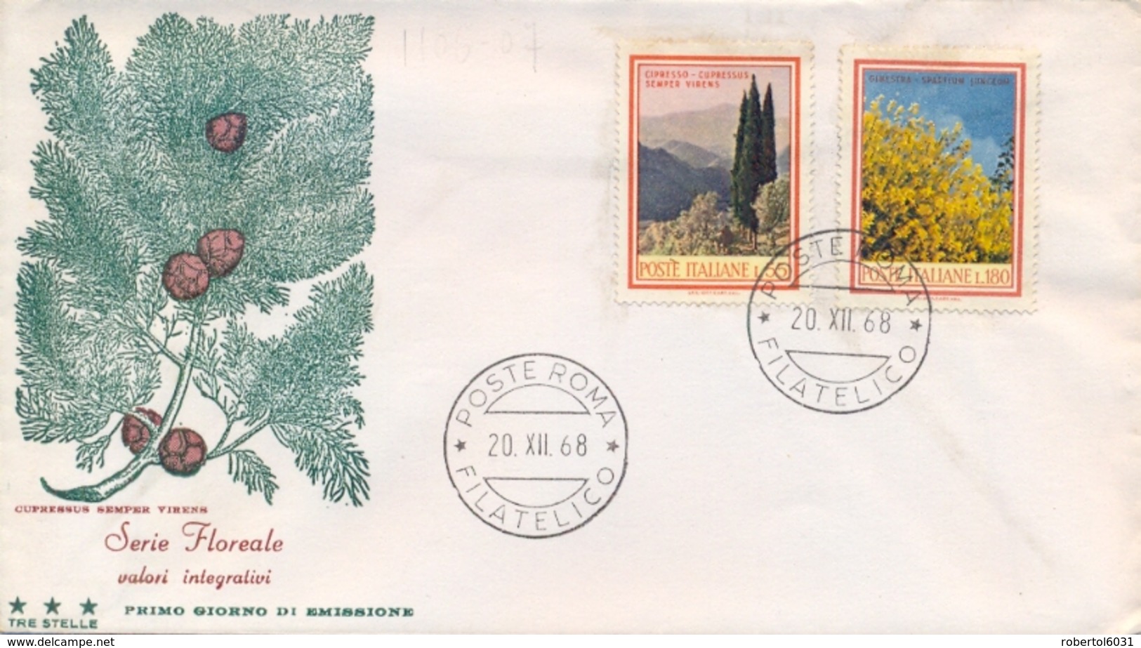 Italia Italy 1968 FDC TRE STELLE Flora Italiana Cipresso Ginestra Cypress Juniper - Altri & Non Classificati