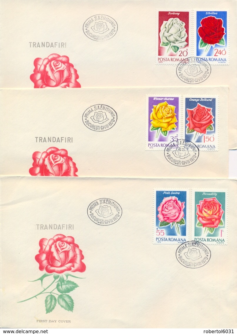 Romania 1970 FDC Flowers Roses On 3 Covers - Rozen