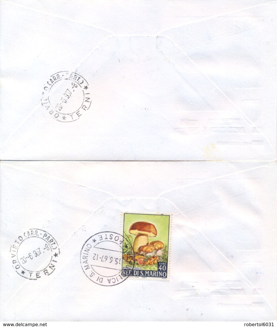 San Marino 1967 FDC CAPITOLIUM Viaggiate Funghi Su 2 Buste Mushrooms On 2 Posted Covers - Funghi