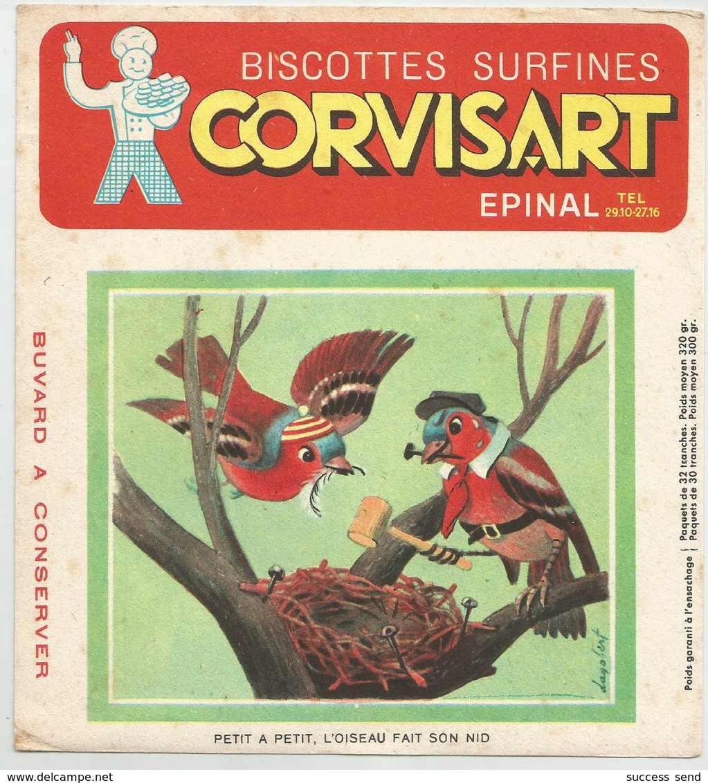 BUVARD BISCOTTES CORVISART. PETIT A PETIT, L'OISEAU FAIT SON NID. TBE - Biscottes