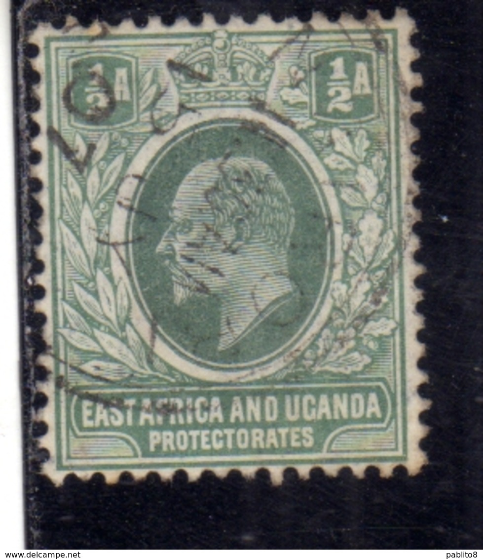 EAST AFRICA ORIENTALE & UGANDA PROTECTORATES 1903 KING EDWARD VII RE EDOARDO HALF ANNA 1/2a USATO USED OBLITERE' - Protectorados De África Oriental Y Uganda