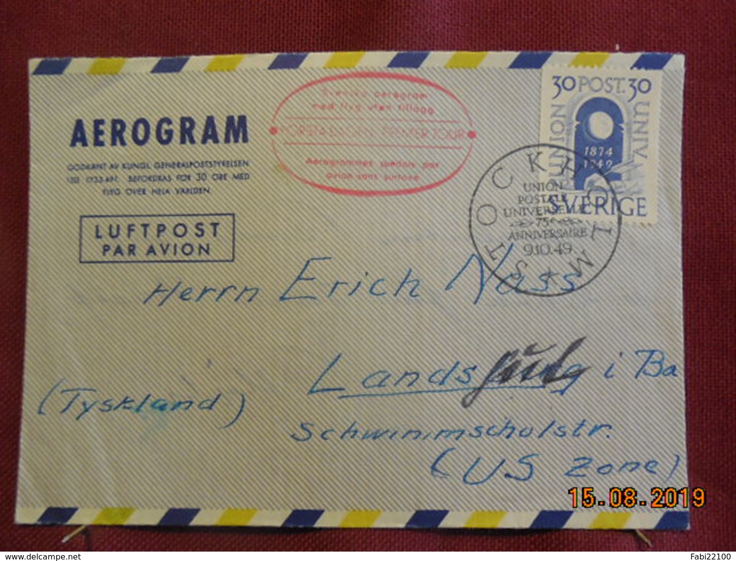 Aerogramme De Suede De 1949 à Destination D'Allemagne US Zone - Autres & Non Classés
