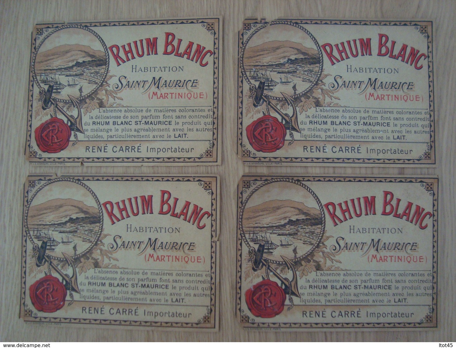 LOT DE 4 ETIQUETTES DE RHUM BLANC SAINT MAURICE MARTINIQUE - Rhum