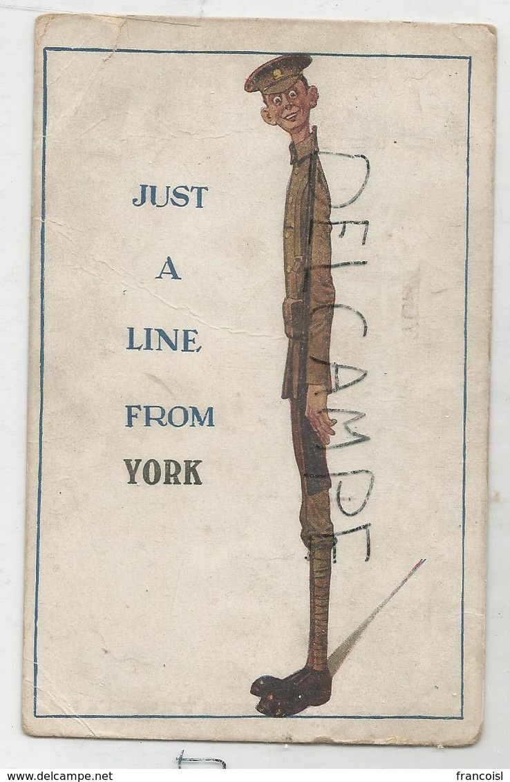 Soldat Anglais Filiforme:" Just A Line From York". Half Penny Vert George V - Humoristiques