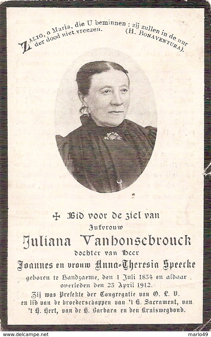 DP. JULIANA VANHONSEBROUCK ° HANDZAEME 1834 -+ 1912 - Religion & Esotérisme