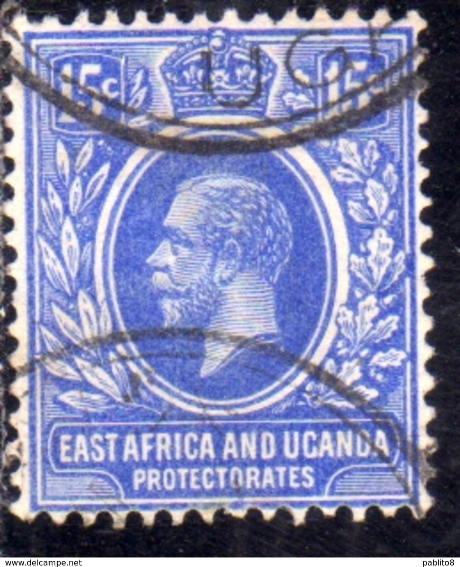 EAST AFRICA ORIENTALE & UGANDA PROTECTORATES 1912 1918 KING KING GEORGE V RE GIORGIO 15c USATO USED OBLITERE' - Protettorati De Africa Orientale E Uganda