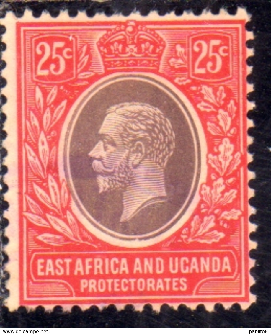 EAST AFRICA ORIENTALE & UGANDA PROTECTORATES 1912 1918 KING KING GEORGE V RE GIORGIO 25c USATO USED OBLITERE' - Protettorati De Africa Orientale E Uganda