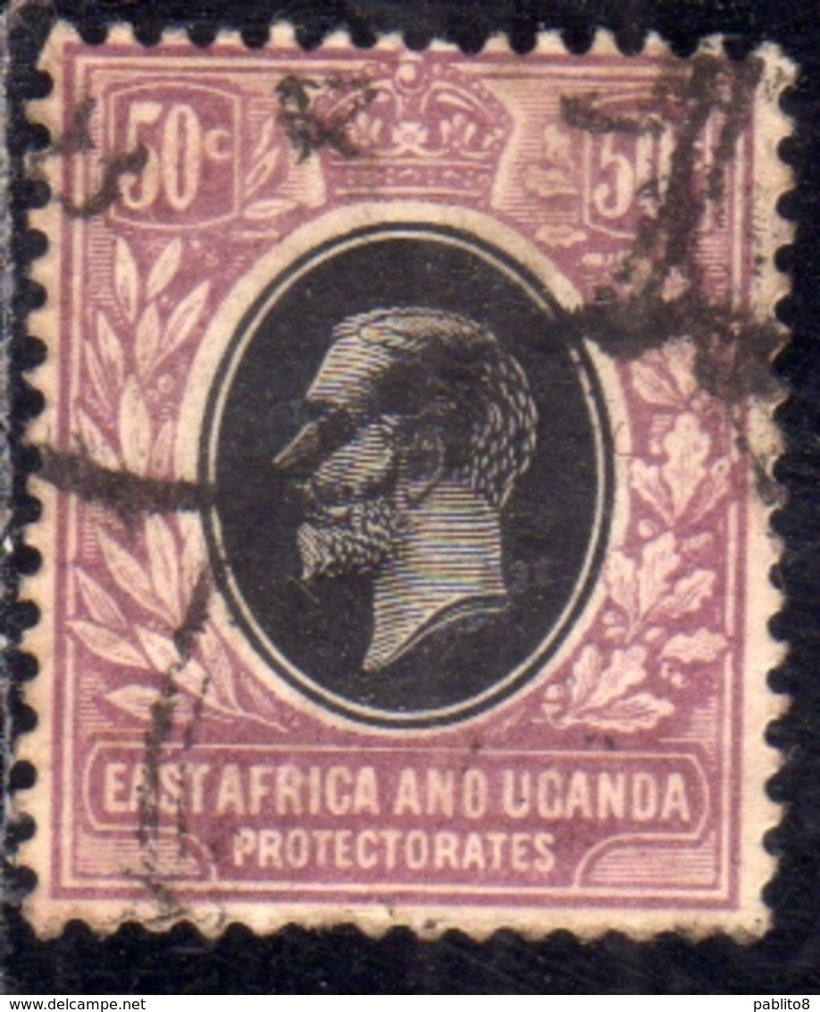 EAST AFRICA ORIENTALE & UGANDA PROTECTORATES 1912 1918 KING KING GEORGE V RE GIORGIO 50c USATO USED OBLITERE' - Protettorati De Africa Orientale E Uganda