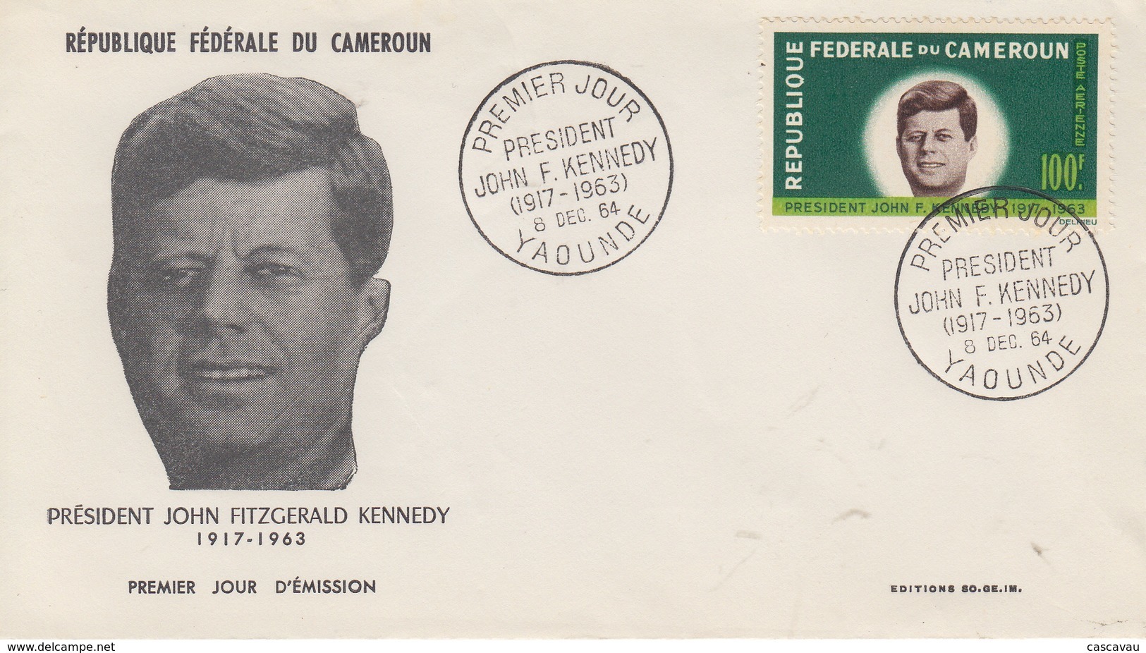 Enveloppe  FDC  1er  Jour    CAMEROUN    Président   John  KENNEDY   1964 - Kennedy (John F.)