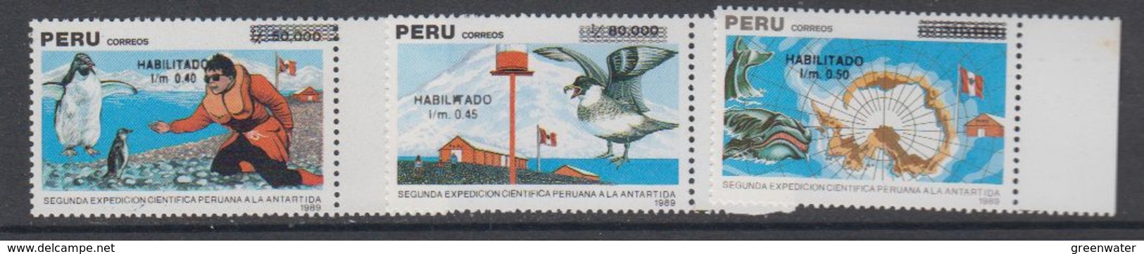 Peru 1989 Antarctica 3v Ovptd ** Mnh (44164) - Andere & Zonder Classificatie