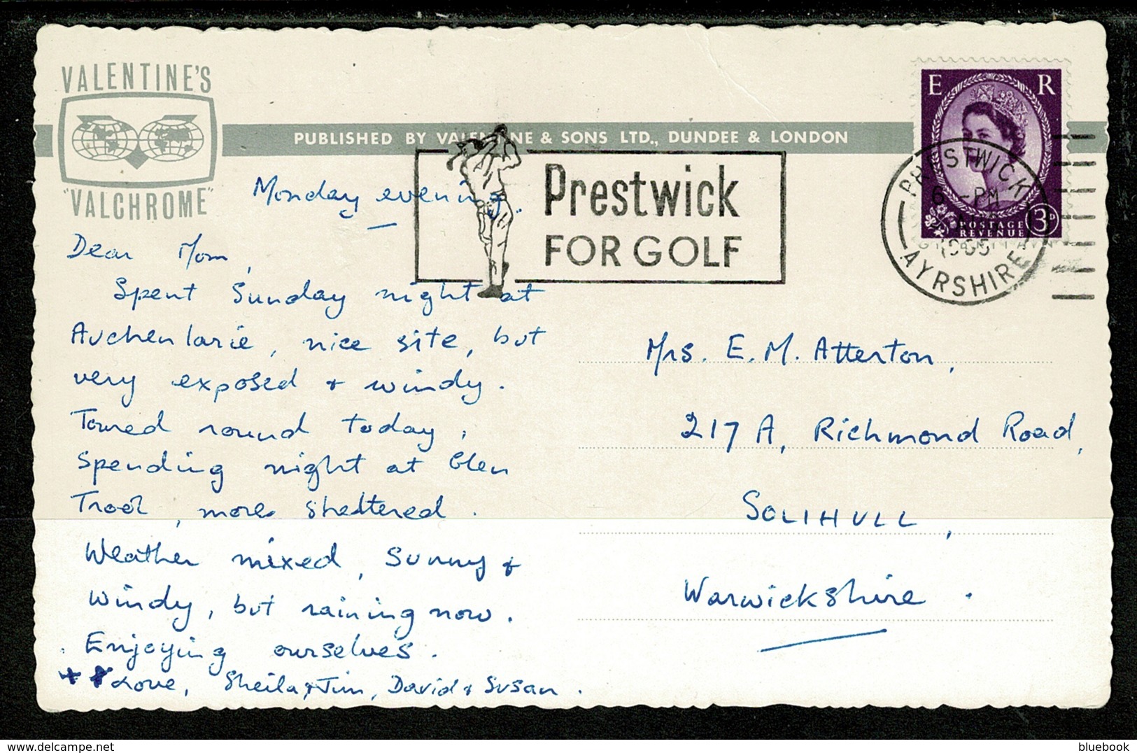 Ref 1317 - 1965 Postcard - Super "Prestwick For Golf" Slogan Postmark - Gatehouse-of-Fleet - Covers & Documents