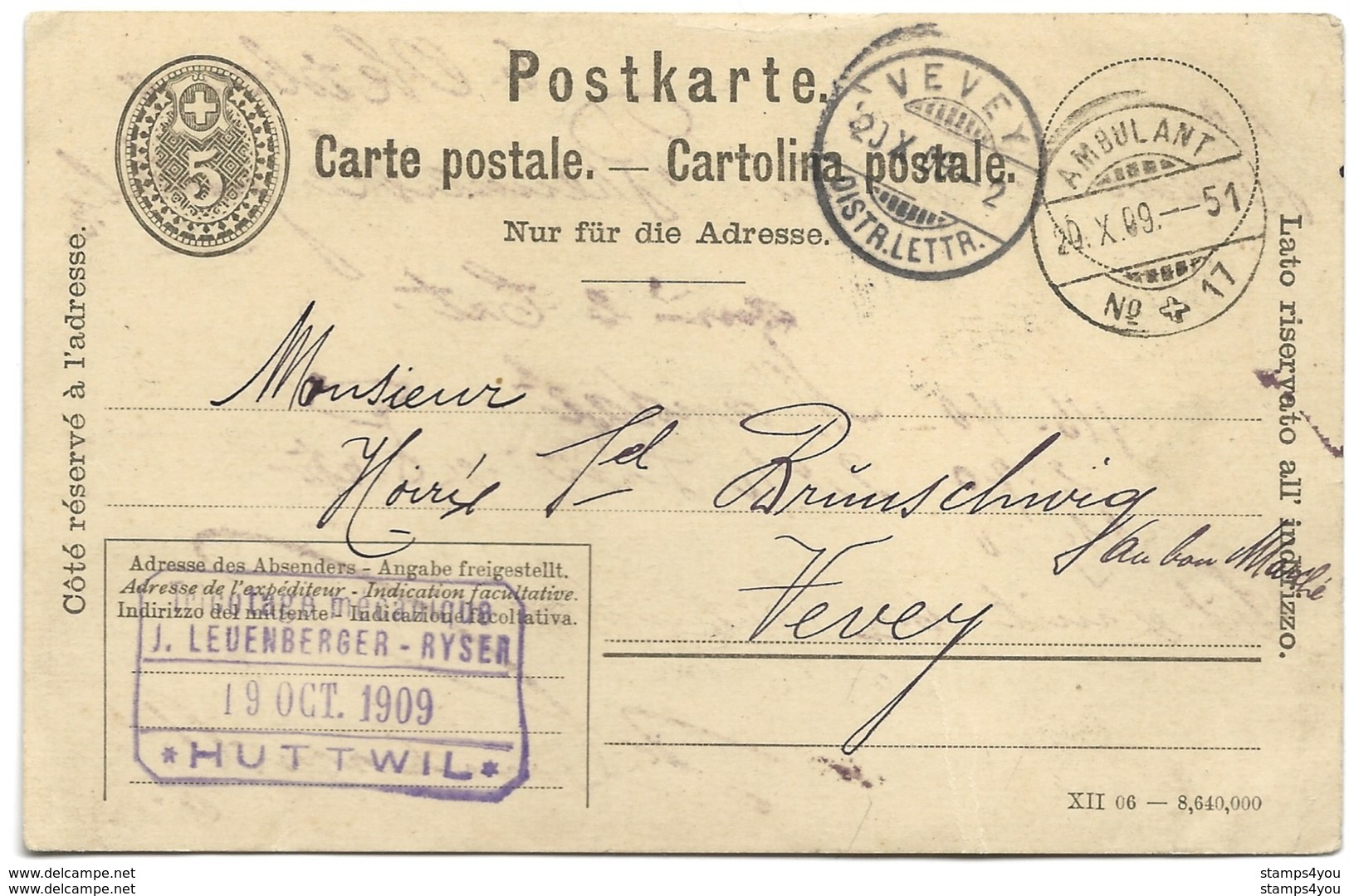 164 - 79 - Entier Postal Privé " Superbes Cachet Ambulant Et Vevey 1909" - Ganzsachen