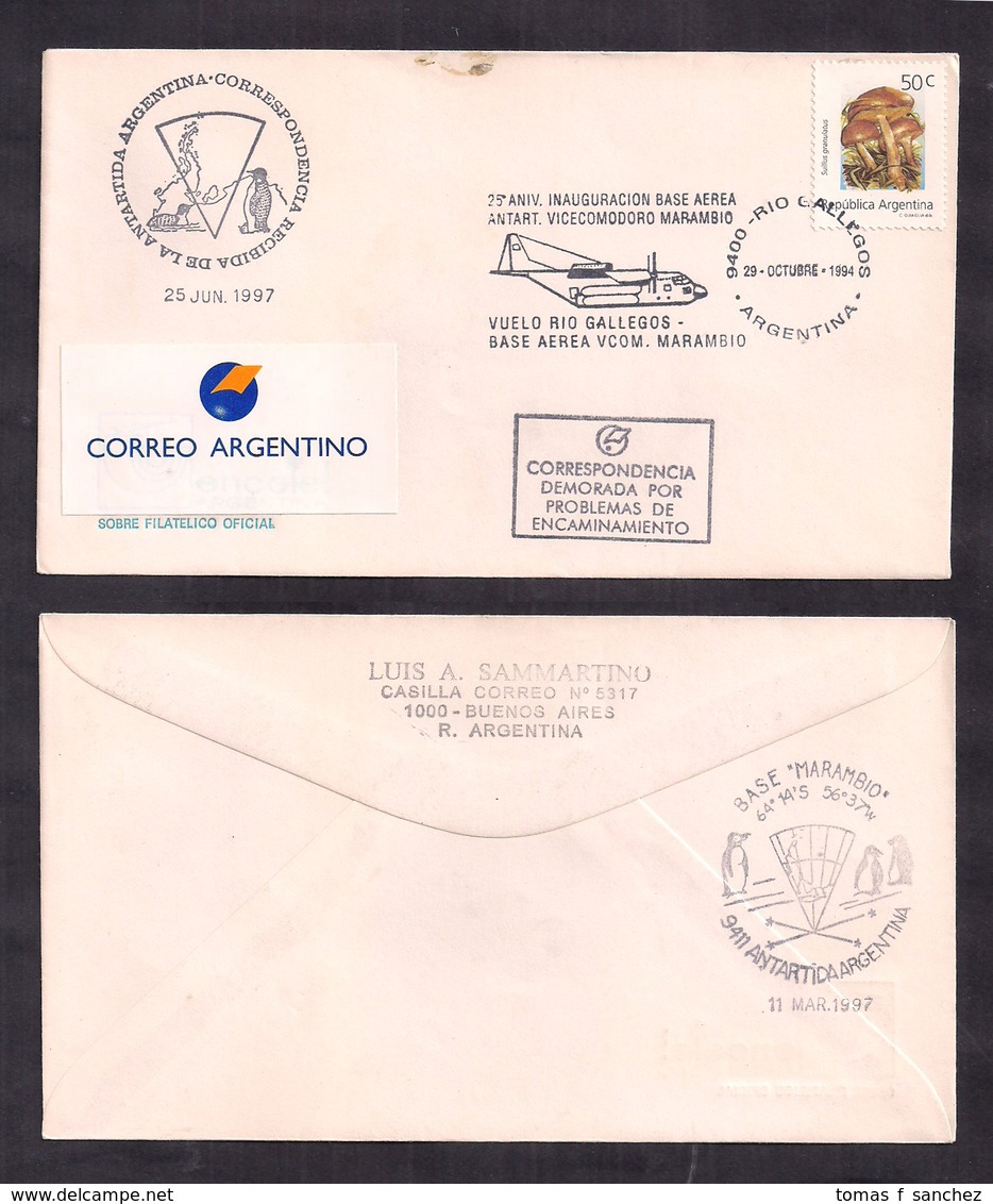 Argentina - 1994 - Lettre - 25e Anniversaire De L'inauguration De La Base Aérienne Antarctique Vicecomodoro Marambio - Bases Antarctiques