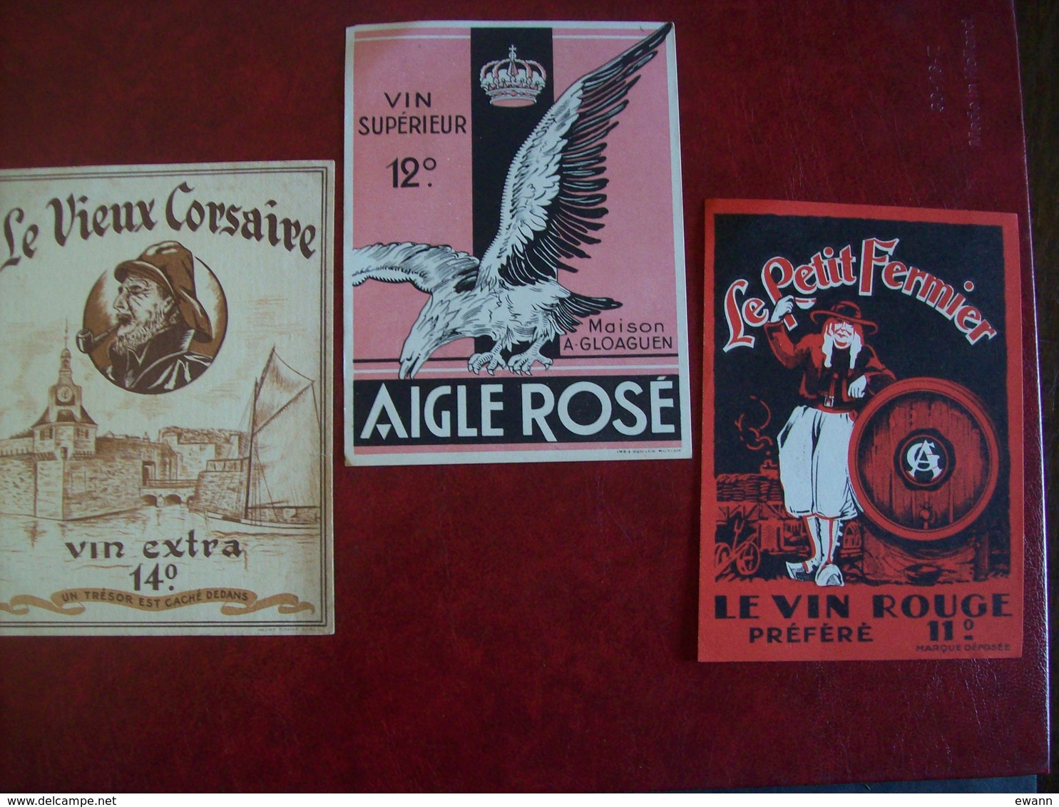 Lot De 3 étiquettes De Vin: Le Vieux Corsaire, Aigle Rosé ( Gloaguen), Le Petit Fermier - Alcools
