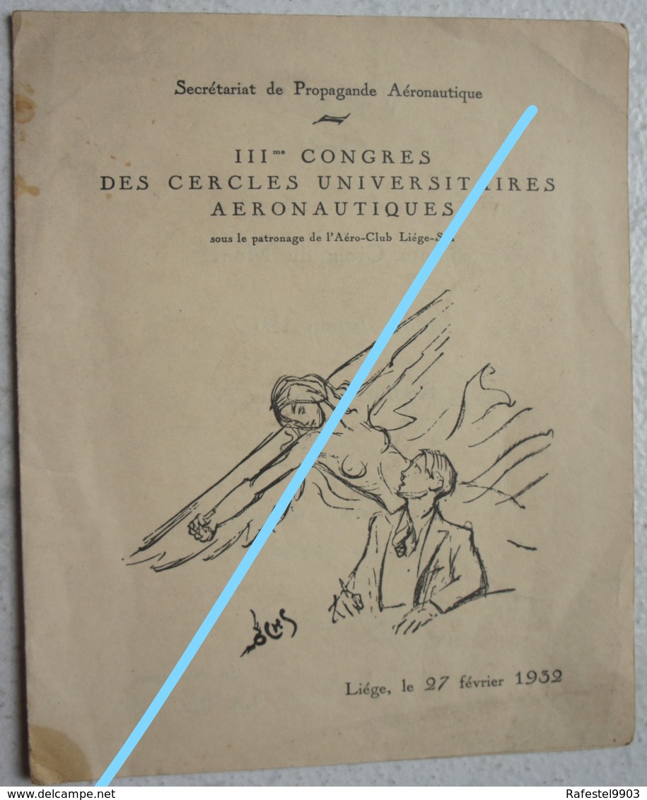 MENU IIIème Congrès Cercles Universitaires Aéronautiques Liège 1932 Aéro Club Liège-Spa Aviation Vliegtuig - Menus