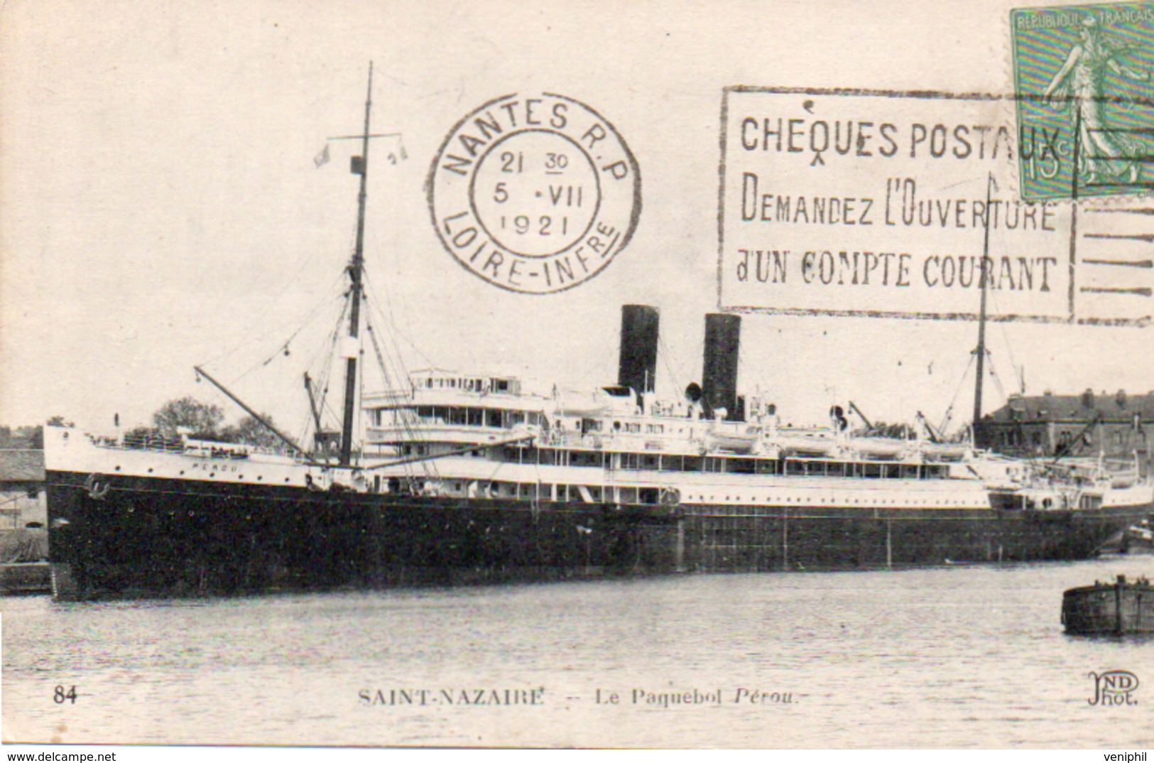 CARTE PAQUEBOT  "LE PEROU " SAINT NAZAIRE - ANNEE 1921 - Paquebots