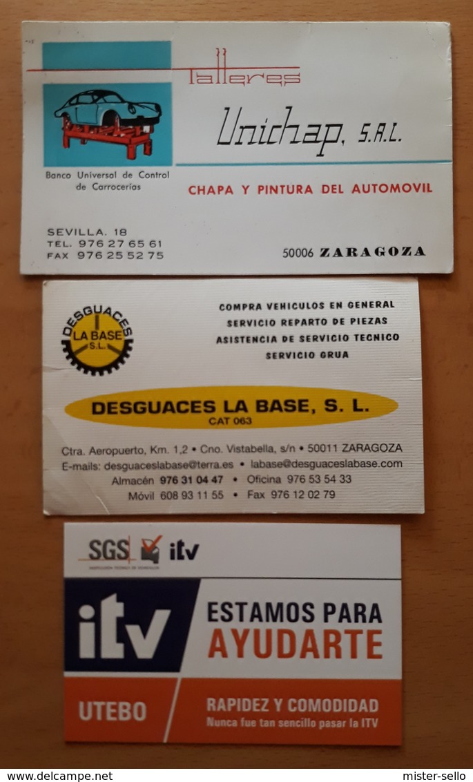 3 TARJETAS DE VISITA COCHES - CARS. TALLER - DESGUACE - ITV. - Tarjetas De Visita