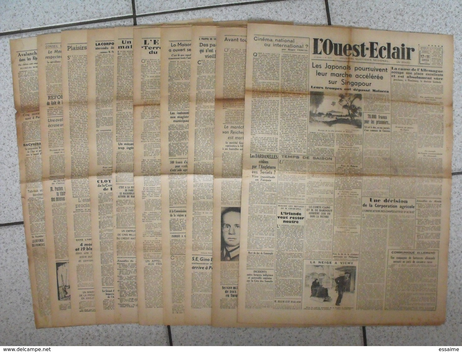 10 Journaux "L'Ouest-Eclair". 1942. Guerre. France Occupée. Articles Pro-allemand. Japon USA Russie (2) - Autres & Non Classés