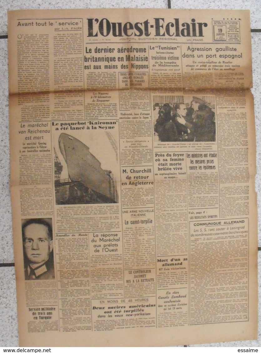 10 Journaux "L'Ouest-Eclair". 1942. Guerre. France Occupée. Articles Pro-allemand. Japon USA Russie (2) - Autres & Non Classés