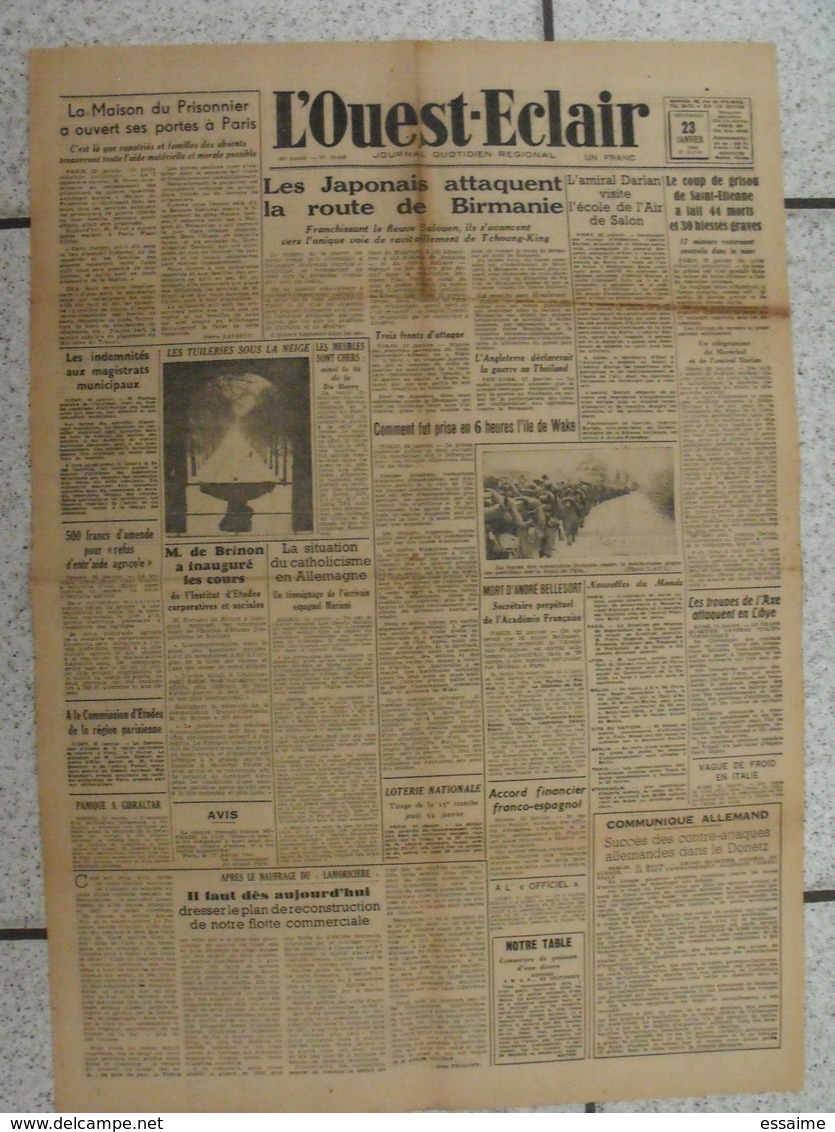 10 Journaux "L'Ouest-Eclair". 1942. Guerre. France Occupée. Articles Pro-allemand. Japon USA Russie (2) - Autres & Non Classés