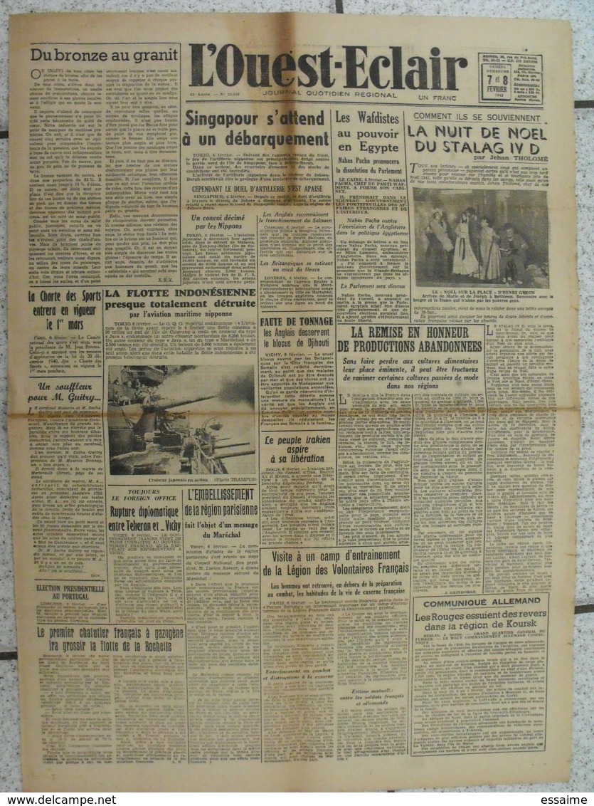 10 Journaux "L'Ouest-Eclair". 1942. Guerre. France Occupée. Articles Pro-allemand. Japon USA Russie (3) - Autres & Non Classés