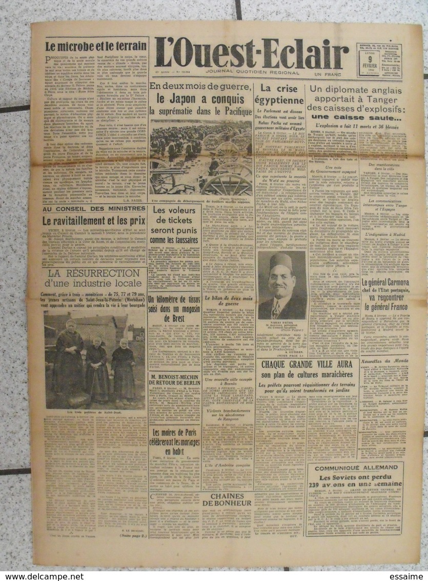 10 journaux "L'Ouest-Eclair". 1942. guerre. France occupée. articles pro-allemand. Japon USA Russie (3)