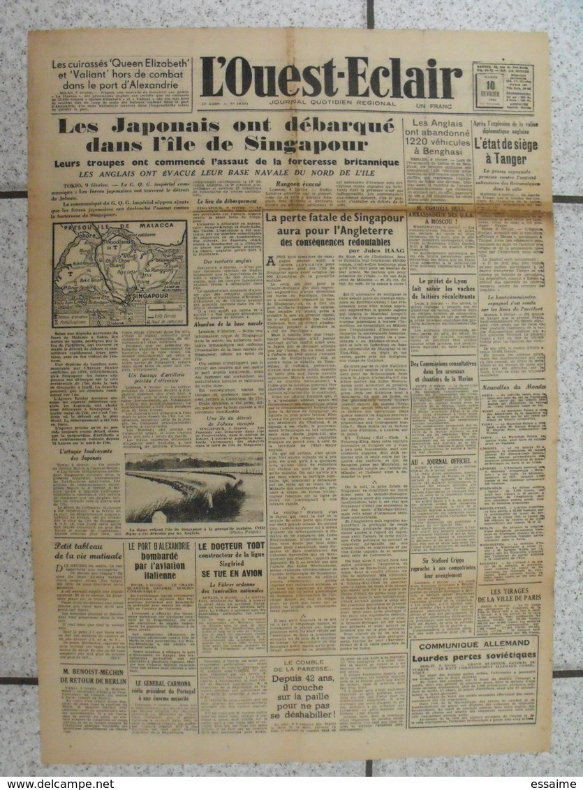 10 journaux "L'Ouest-Eclair". 1942. guerre. France occupée. articles pro-allemand. Japon USA Russie (3)