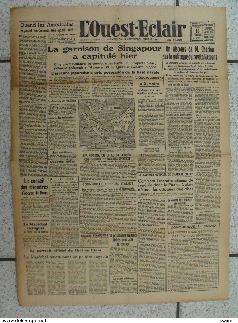 10 journaux "L'Ouest-Eclair". 1942. guerre. France occupée. articles pro-allemand. Japon USA Russie (3)