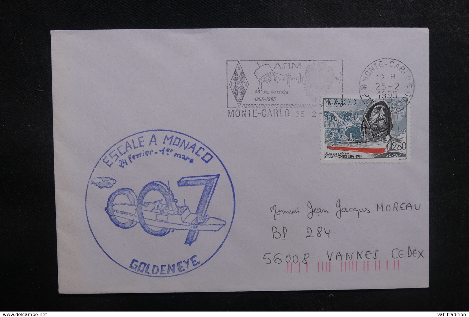 MONACO - Cachet D'escale Du Bateau " Goldeneye " Sur Enveloppe Pour Vannes En 1995 - L 39334 - Brieven En Documenten