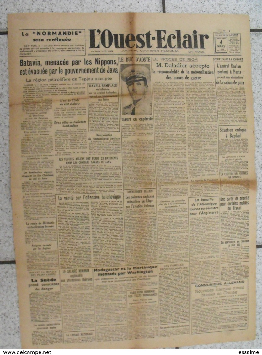 10 Journaux "L'Ouest-Eclair". 1942. Guerre. France Occupée. Articles Pro-allemand. Japon USA Russie (5) - Autres & Non Classés