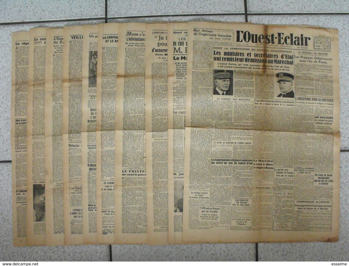 10 Journaux "L'Ouest-Eclair". 1942. Guerre. France Occupée. Articles Pro-allemand. Japon USA Russie (8) - Autres & Non Classés
