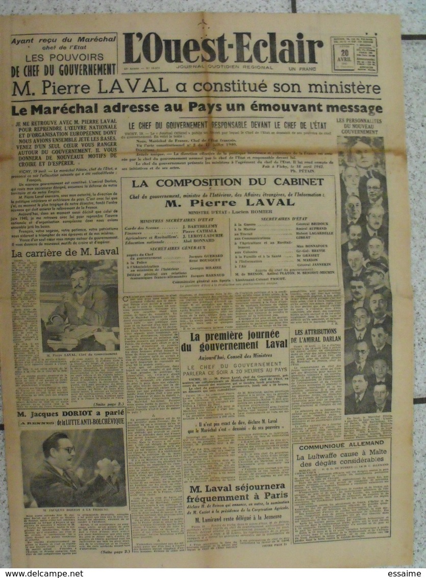 10 Journaux "L'Ouest-Eclair". 1942. Guerre. France Occupée. Articles Pro-allemand. Japon USA Russie (8) - Autres & Non Classés