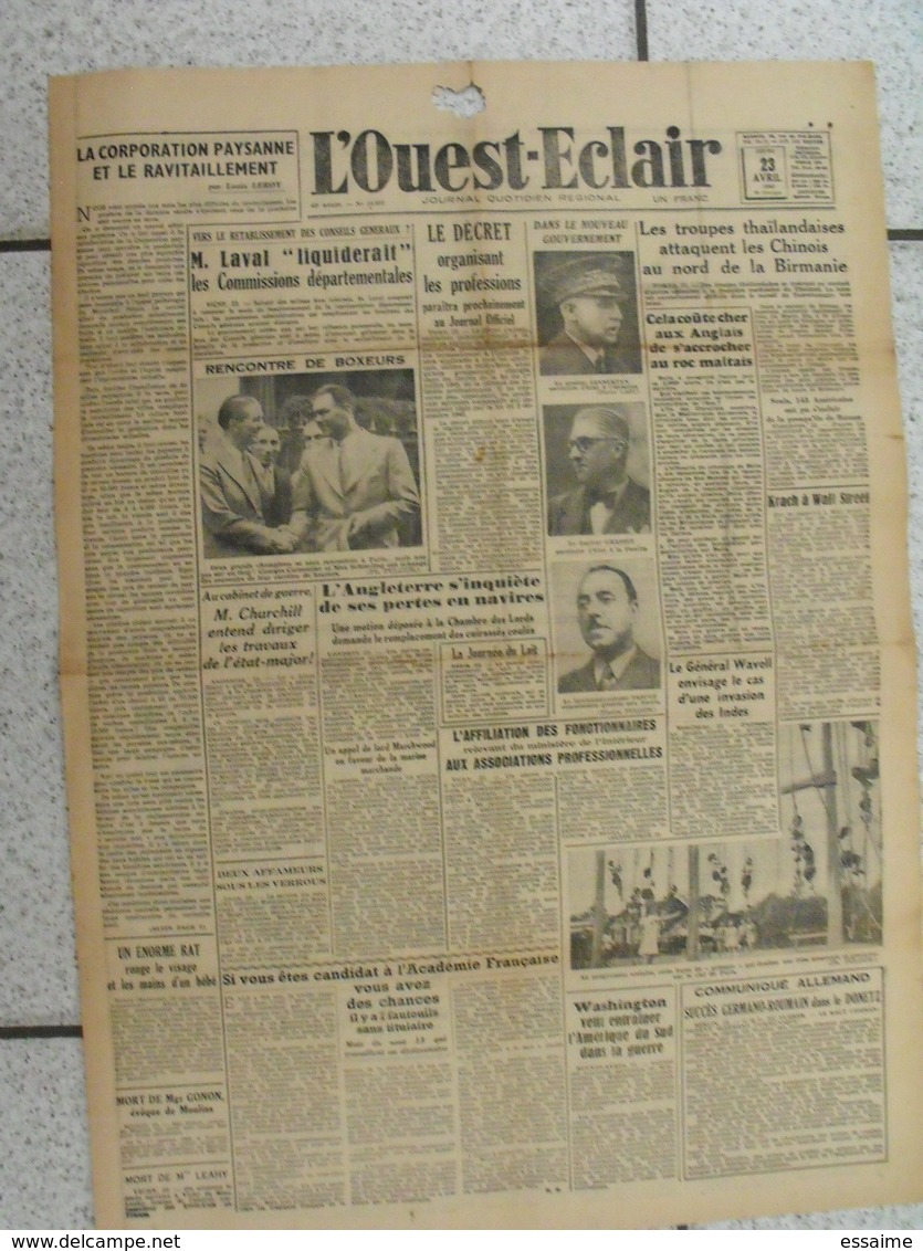 10 journaux "L'Ouest-Eclair". 1942. guerre. France occupée. articles pro-allemand. Japon USA Russie (8)