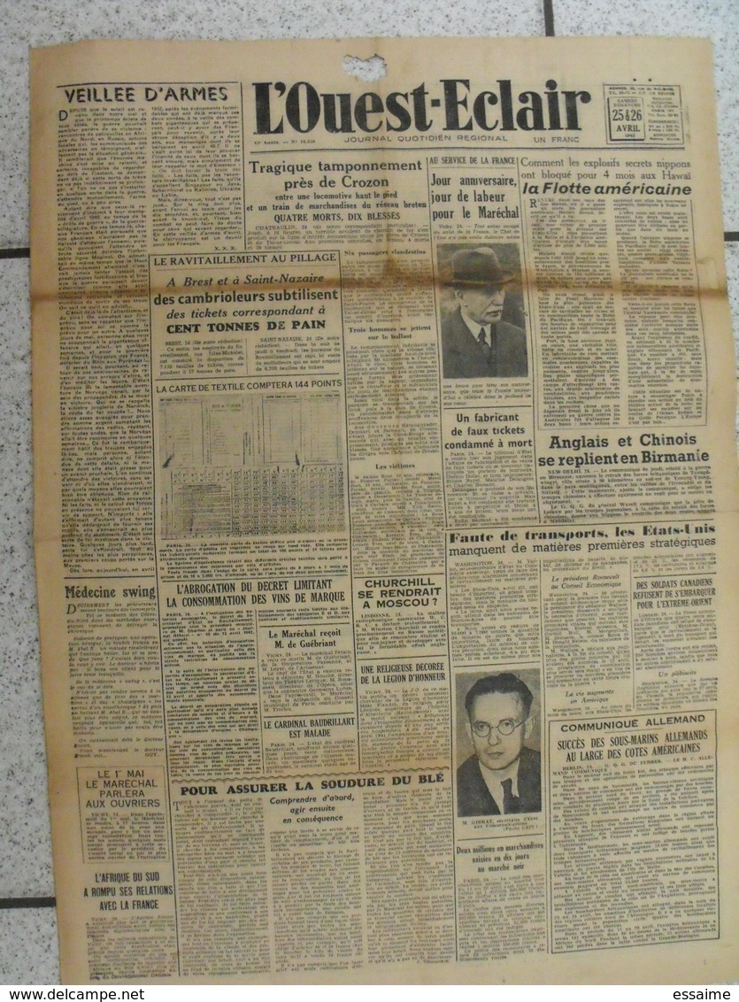 10 journaux "L'Ouest-Eclair". 1942. guerre. France occupée. articles pro-allemand. Japon USA Russie (8)
