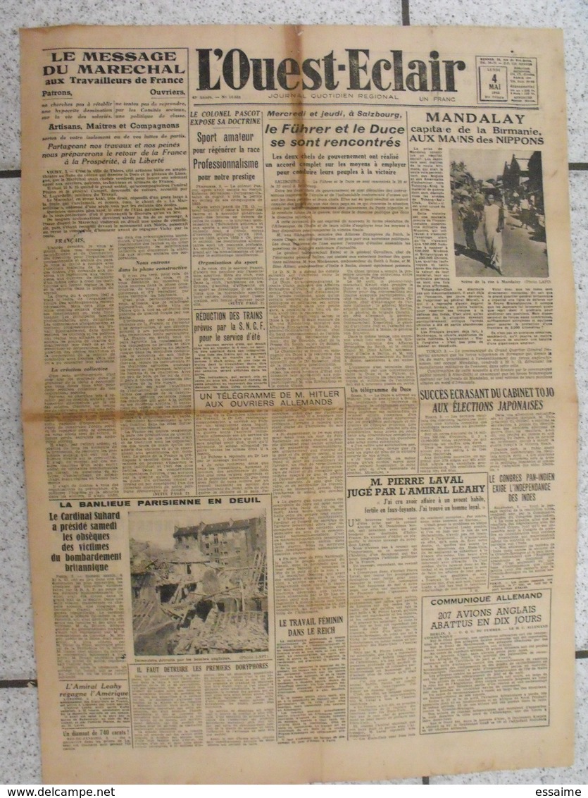 7 Journaux "L'Ouest-Eclair". 1942. Guerre. France Occupée. Articles Pro-allemand. Japon USA Russie (9) - Autres & Non Classés