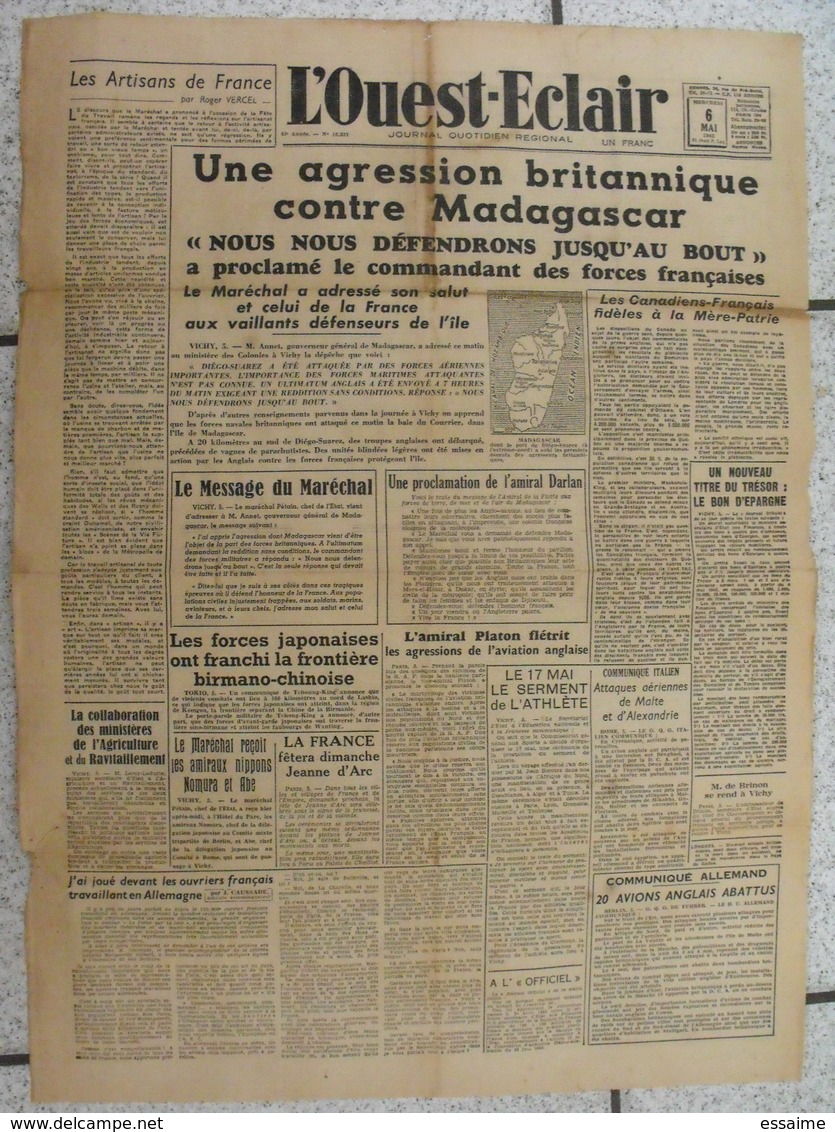 7 journaux "L'Ouest-Eclair". 1942. guerre. France occupée. articles pro-allemand. Japon USA Russie (9)