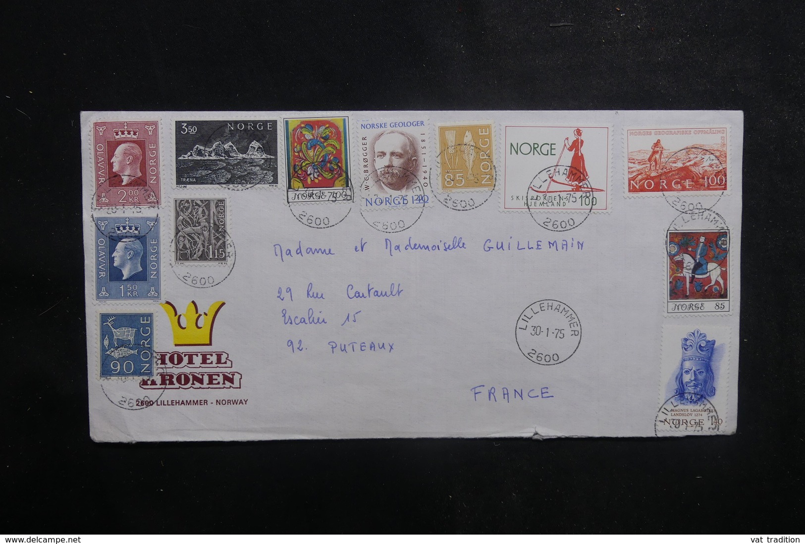 NORVÈGE - Enveloppe D'Hôtel De Lillehammer Pour La France En 1975, Affranchissement Plaisant Recto Et Verso - L 39341 - Covers & Documents