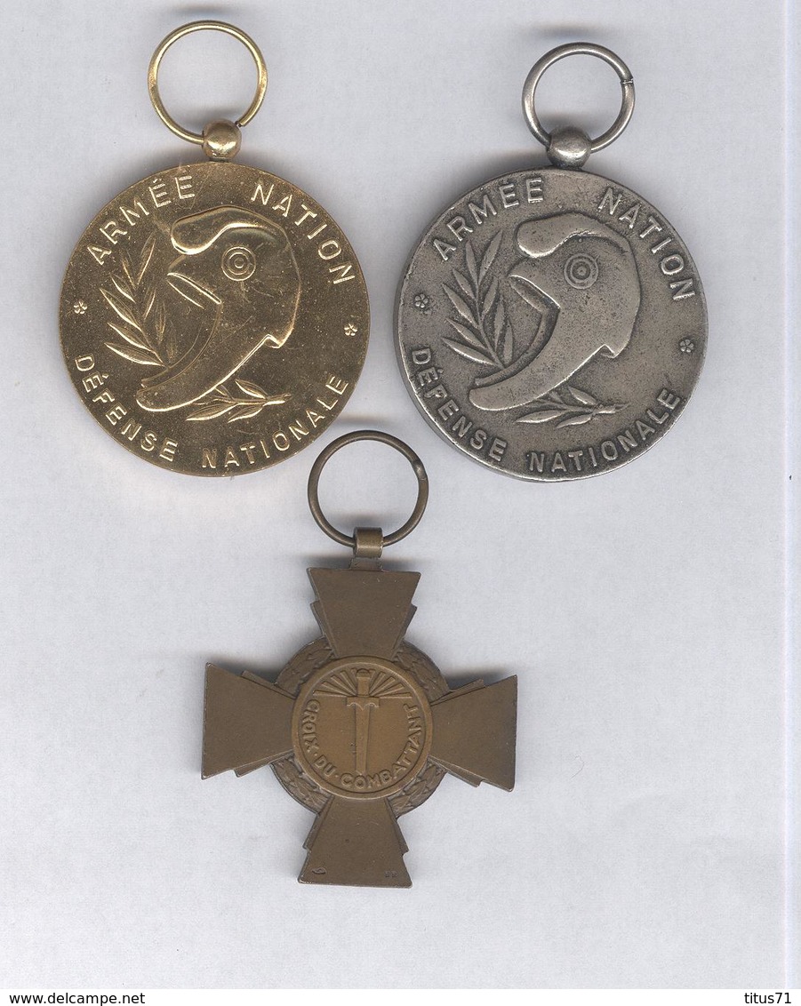 Lot De 3 Médailles - Défense Nationale Bronze Et Argent + Croix Du Combattant - Très Bon état - France