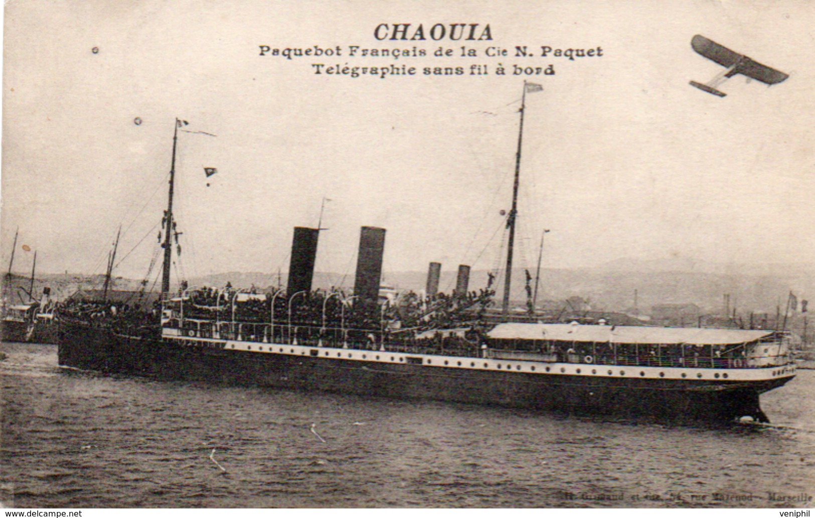 PAQUEBOT "CHAOUIA" CIE N.PAQUET - TELEGRAPHE SANS FIL A BORD - 1916 - Passagiersschepen