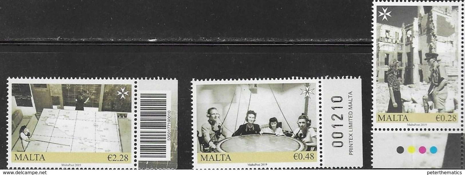 MALTA , 2019, MNH, WWII, MALTA AT WAR, MAPS, 3v - WW2