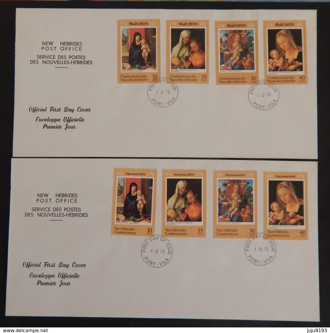 NOUVELLES HÉBRIDES 2 ENVELOPPES 1ER JOUR  MI 519/522 LÉGENDE FRANÇAISE ET ANGLAISE 11/12/1978 - FDC