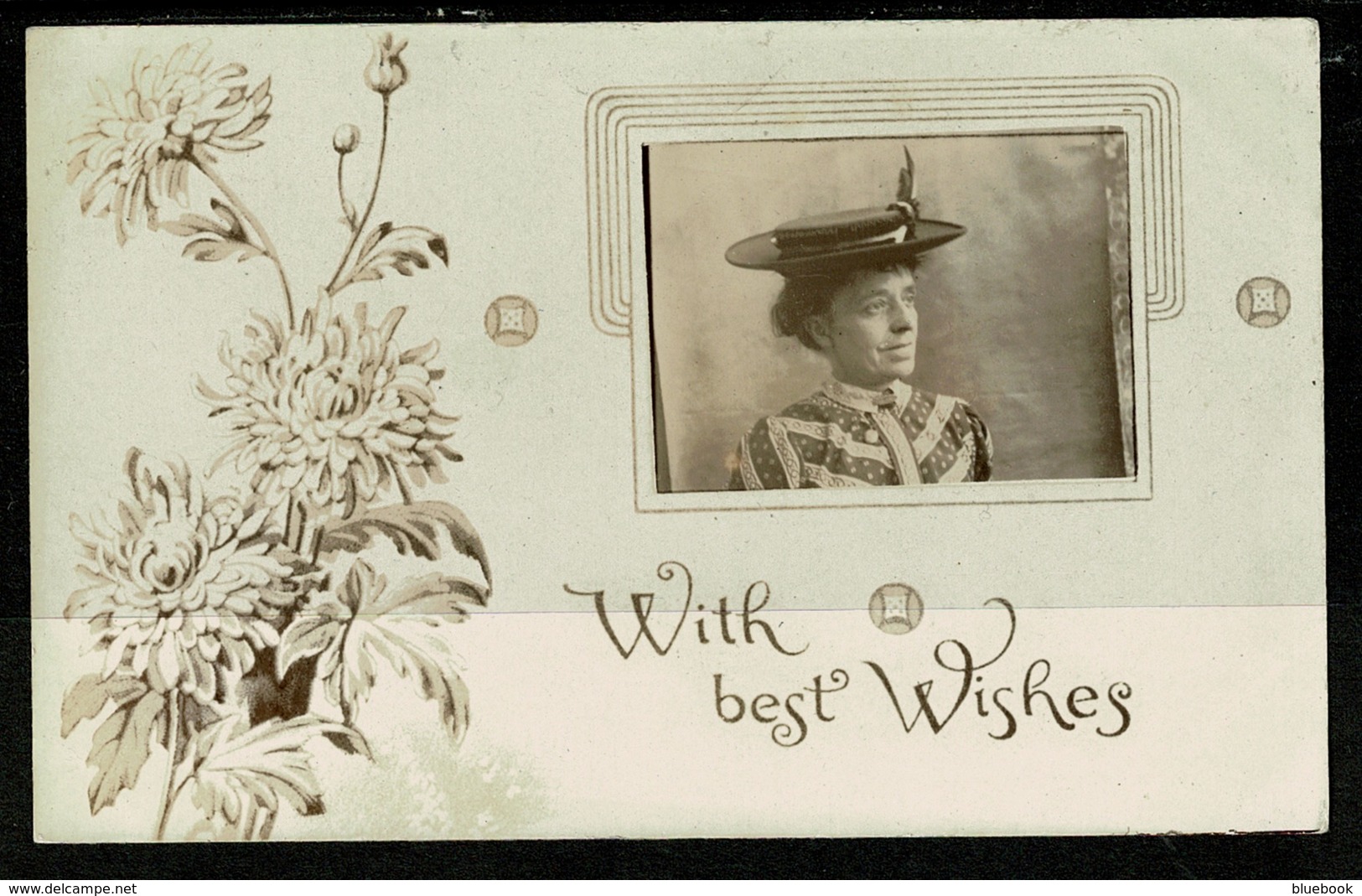 Ref 1308 - Unusual Early Real Photo Greetings Postcard - Woman And Hat - Fashion - Greetings From...