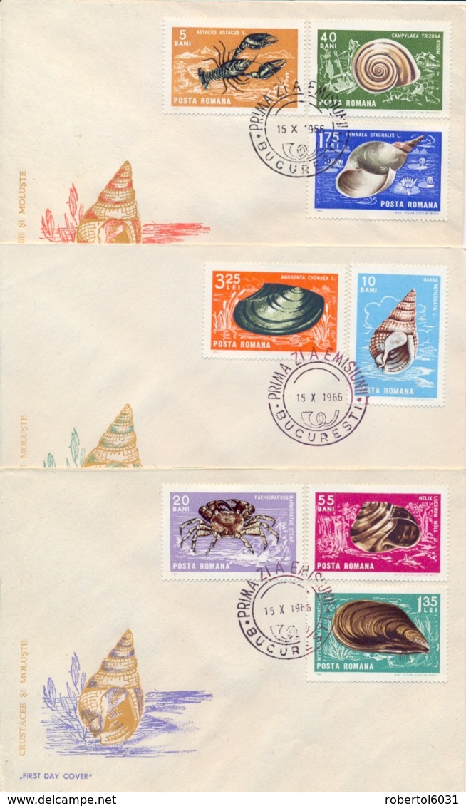 Romania 1966 FDC Molluscs And Crustaceans On 3 Covers - Conchiglie