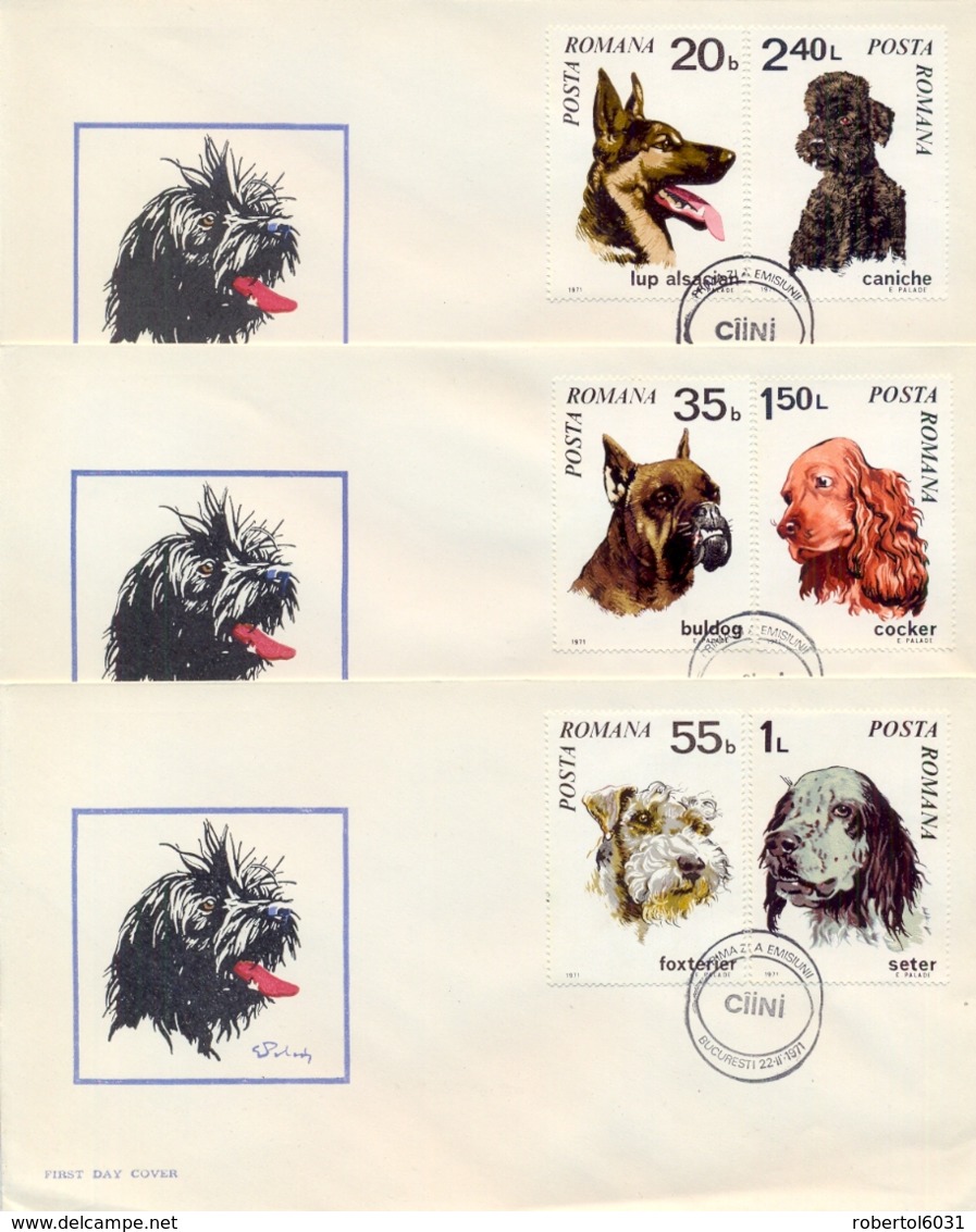 Romania 1971 FDC Dogs On 3 Covers - Cani