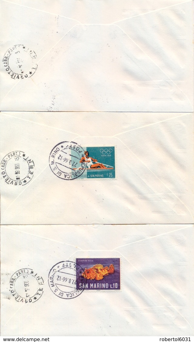 San Marino 1966 FDC CAPITOLIUM Fauna Marina Su 3 Buste Viaggiate Marine Animals On 3 Posted Covers - Vita Acquatica