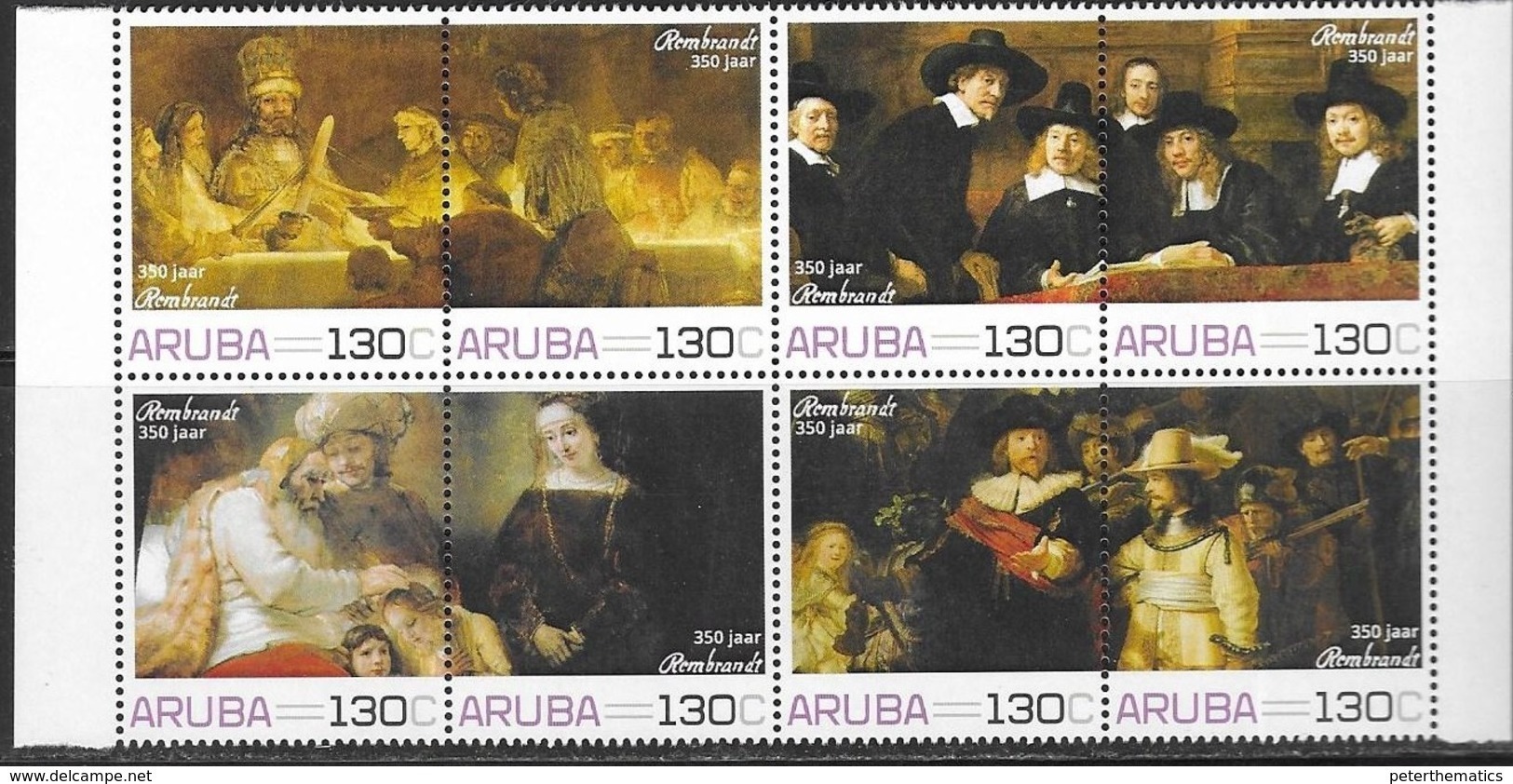 ARUBA, 2019, MNH, ART, PAINTING, REMBRANDT, PERSONALIZED STAMPS, 8v - Rembrandt