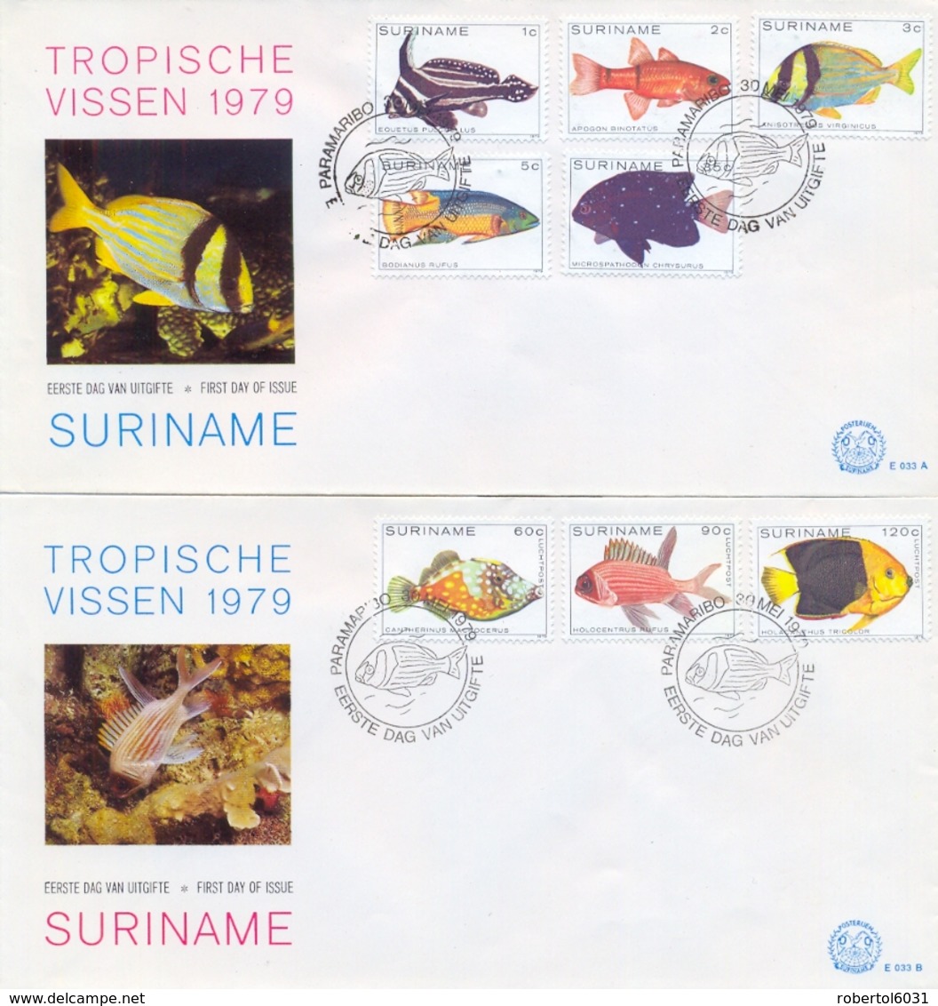 Suriname Surinam 1979 FDC Tropical Fishes On 2 Covers - Fishes