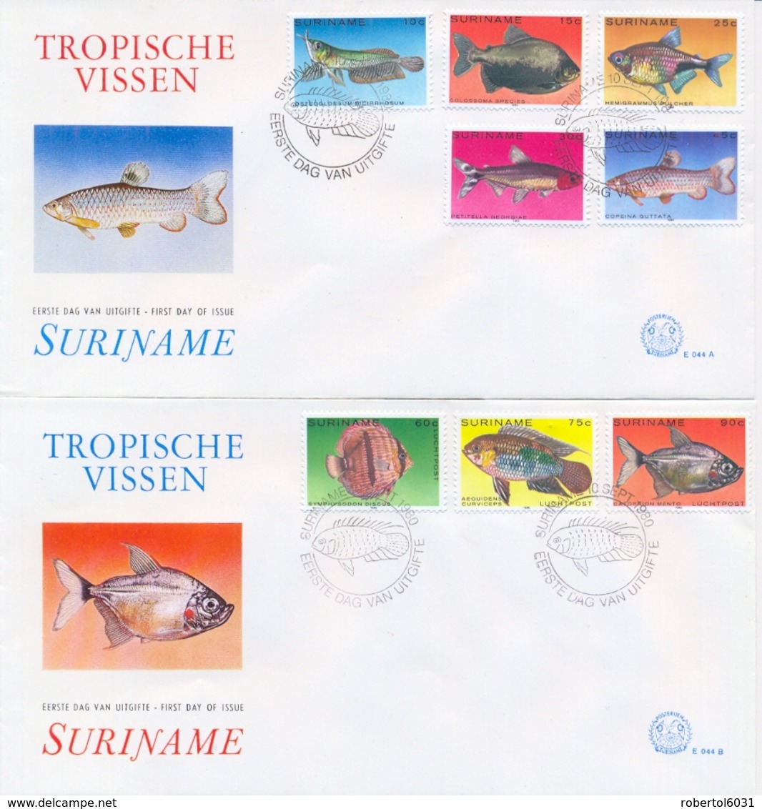 Suriname Surinam 1980 FDC Tropical Fishes On 2 Covers - Pesci