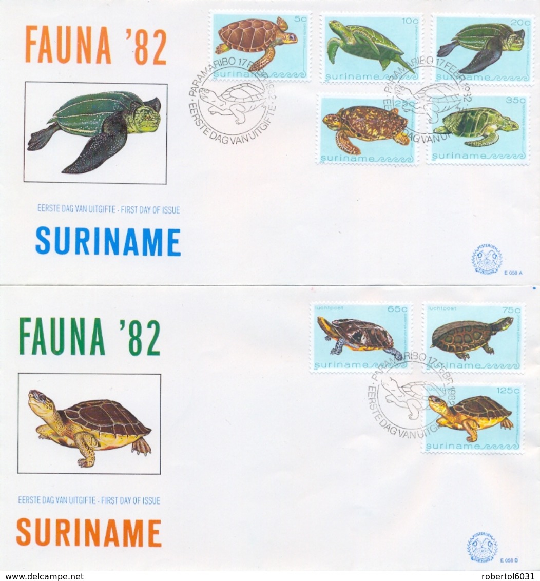 Suriname Surinam 1982 FDC Turtles On 2 Covers - Tartarughe