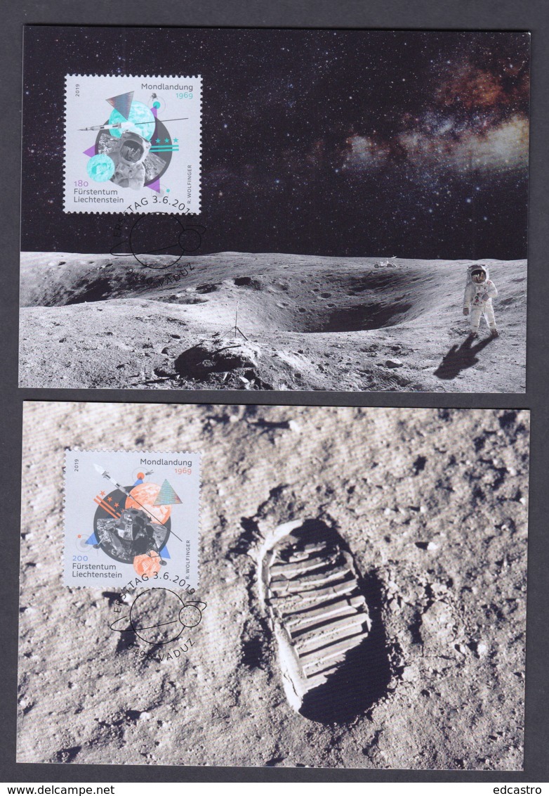 8.- LIECHTENSTEIN 2019 TWO MAXIMUM CARDS - 50 YEARS OF FIRST MOON LANDING - Europa